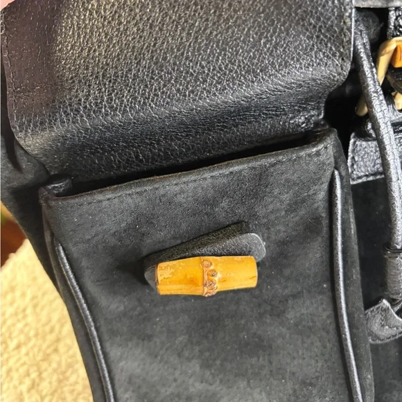 GUCCI Black Leather Suede Bamboo Top Handle Backpack Excellent Condition Black - Picture 11 of 12